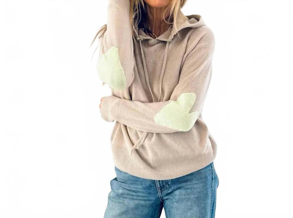 NEW KERRI ROSENTHAL women's hoodie imperfect heart sweater in light mushroom